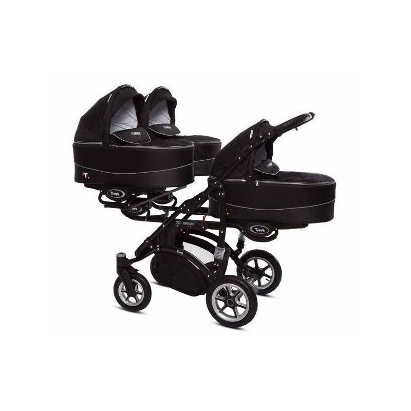 Poussette Triple Trippy Premium Noire - 3 hamacs + 3 couffins + 3 sièges  auto - Trippy - Cabriole bébé